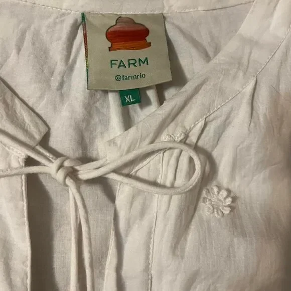 Prairie Cottagecore White Embroidered Dress | Farm Rio XL - Picture 9 of 10